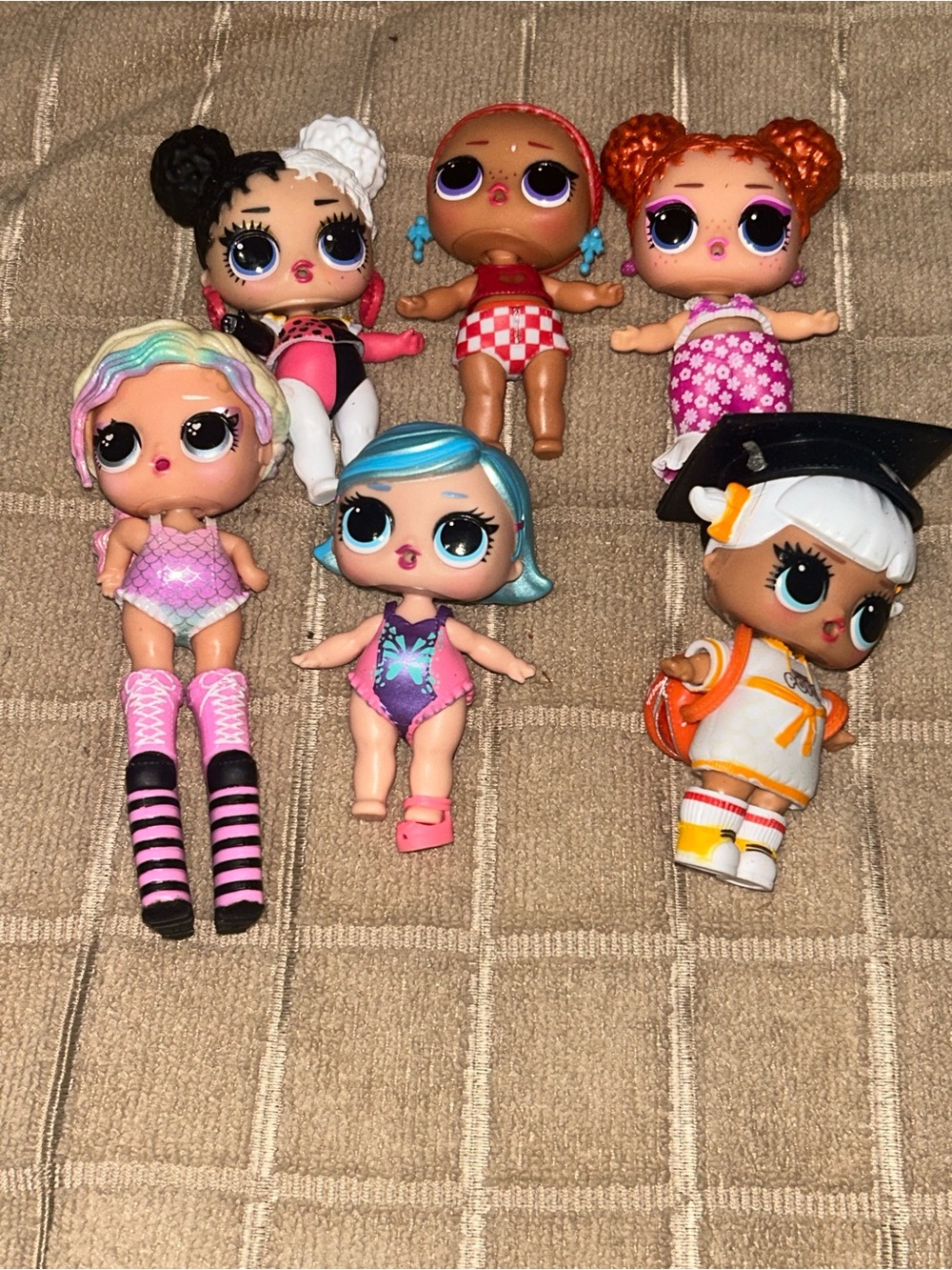 Set of 6 Colorful Small Dolls - Pink, Blue, Orange, Black, White